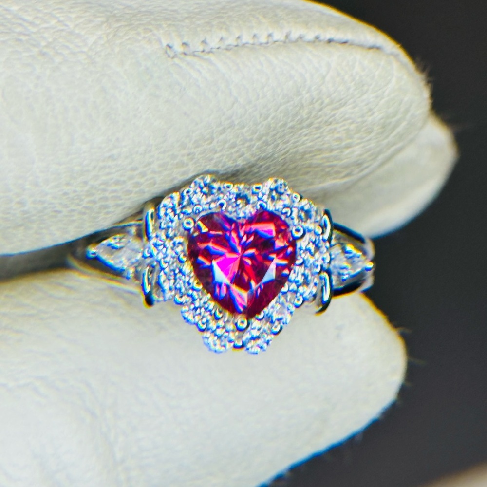 Pink Moissanite Heart-Shaped Ring in size 6, 750AU 18K Gold over 925 Silver